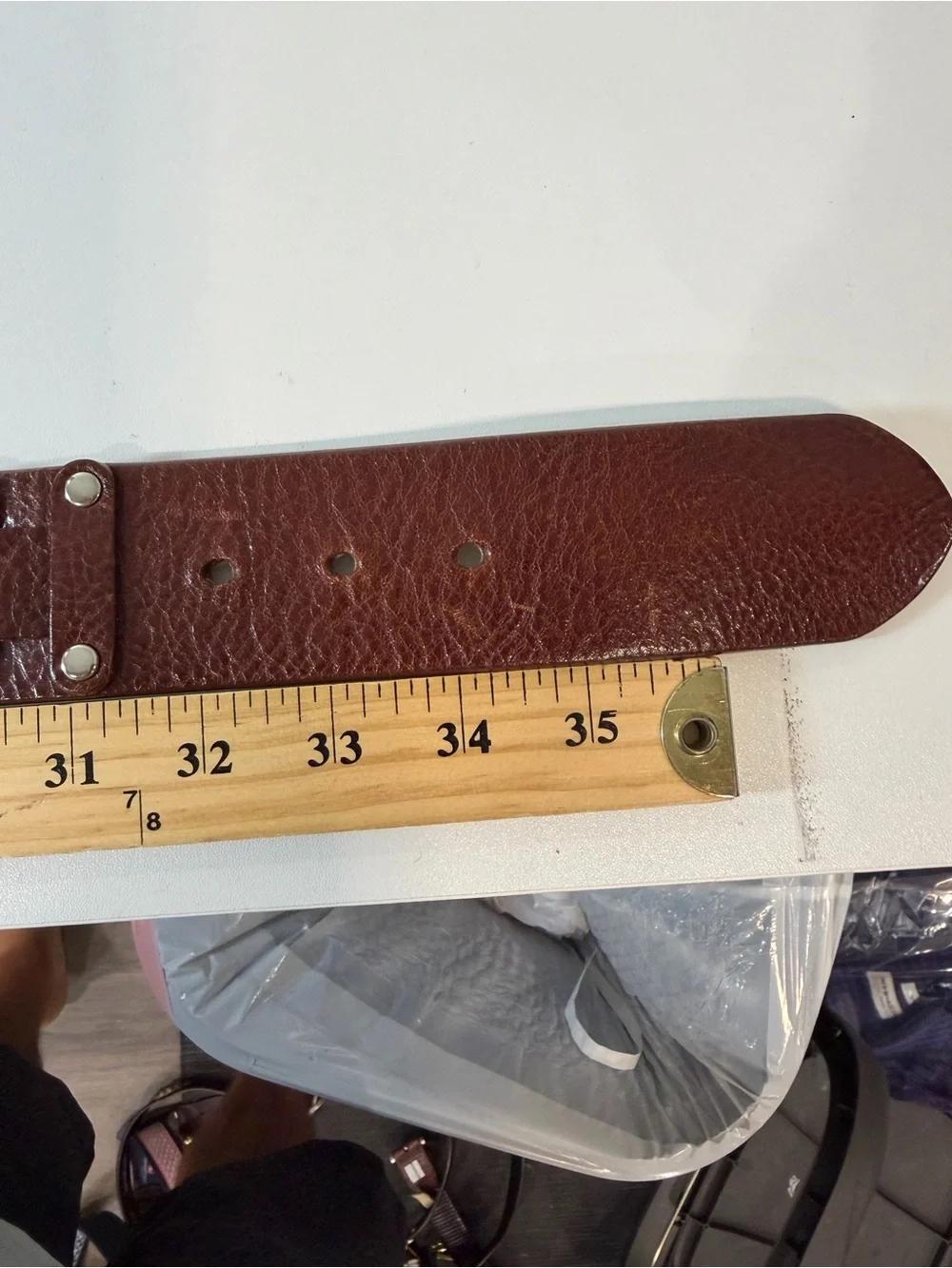 Saks Fifth Avenue Medium Woven Knit Brown Studded Genuine Italian Leather Belt